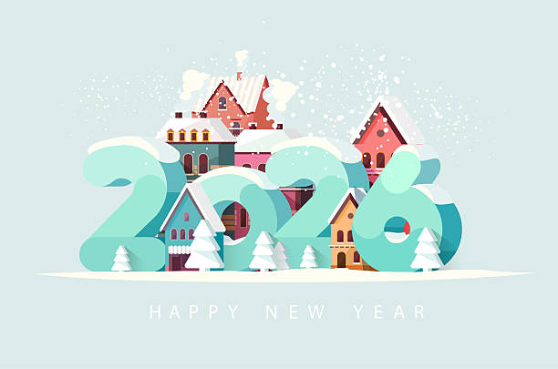 istock Winter cityscape with big numbers. Greeting card design. 2239760454