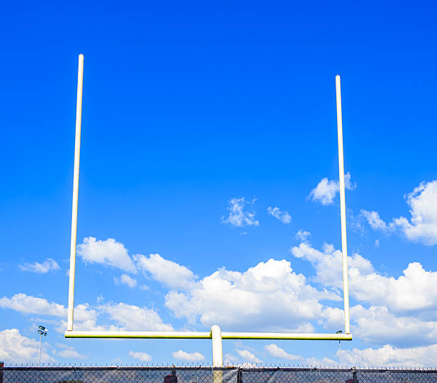 Football goal posts against partly cloudy sky