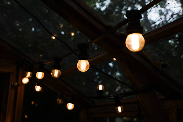 istock Outdoor string lights brighten up a cozy gathering space during evening time 2239766423