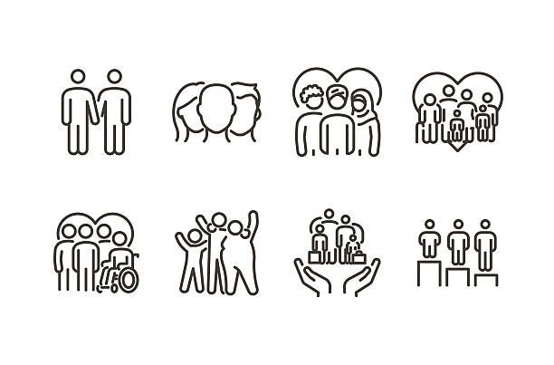 ilustraciones, imágenes clip art, dibujos animados e iconos de stock de conjunto de iconos de diversidad e inclusión. - inclusión social