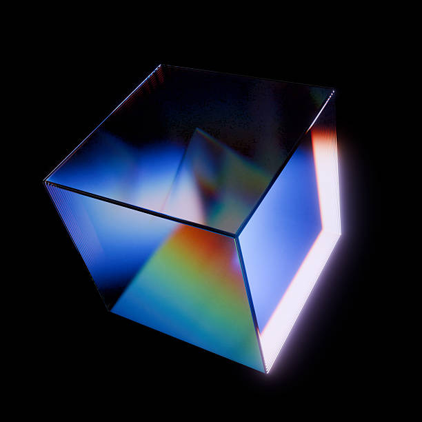 istock Glowing, transparent cube with colorful, iridescent surface floats against dark background, creating futuristic and mesmerizing visual effect 2239769302