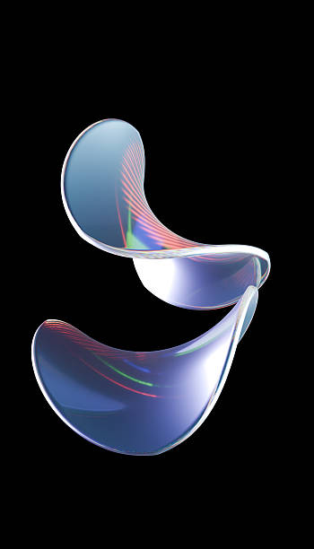 istock Abstract digital art featuring two curved, reflective surfaces with iridescent colors on black background, creating futuristic and dynamic visual effect 2239769320