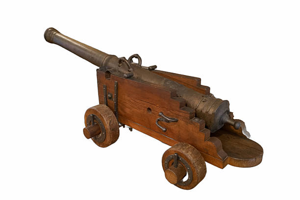 istock Historical wooden cannon model displayed on a white background showcasing craftsmanship and design details 2239775102