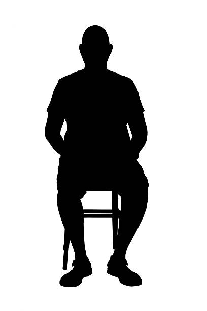 istock silhouette of front view of a man sitting on chair on white background 2239778203