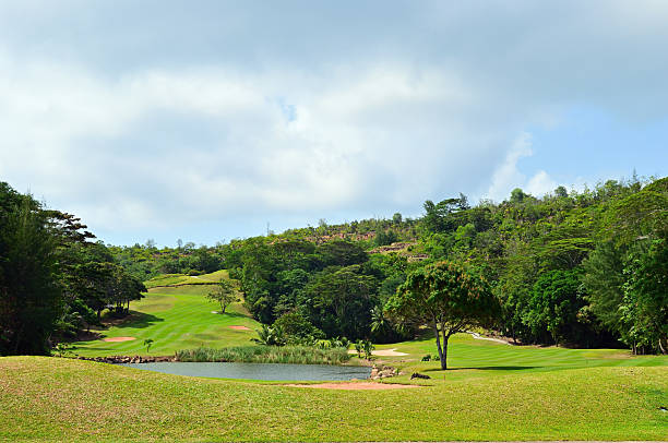 An active senior African male Golfer playing Golf on a golf course in the city centre of Dar es Salaam Tanzania