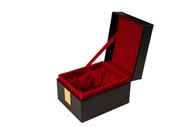 istock Black empty box covered with red velvet isolated on a white background. 2239789886