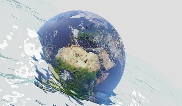 Global Flood, Submerged Globe, Abstract Background, 3D Illustration