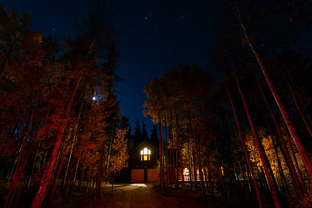 istock Beautiful mountain cabin with spectacular starry night sky 2239798205