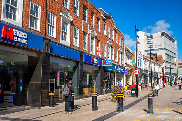 A branch of Metro Bank in the High Street in Bromley, Kent (South East London) on a sunny day in September.