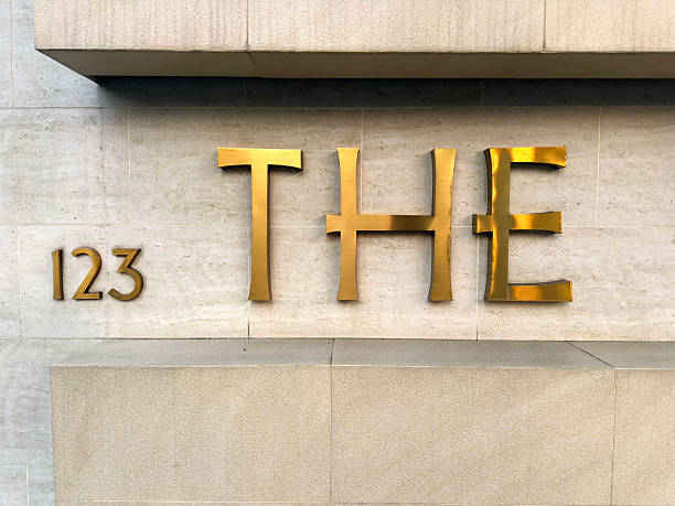 The as a single word sign on building exterior wall