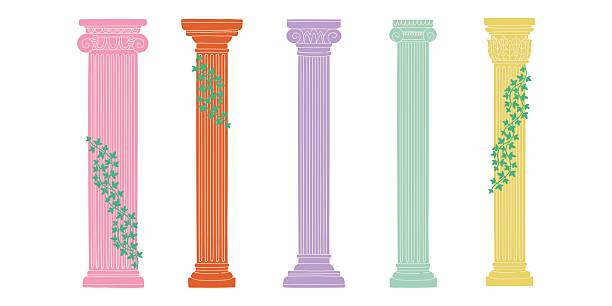 istock Greek and Roman cartoon columns inspired by ancient mythology, with marble texture and stone grooves. Decorative architectural element perfect for design and history projects 2239810938