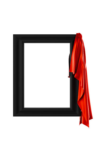 istock red satin silk cloth draped over black photo frame, white background 2239811272