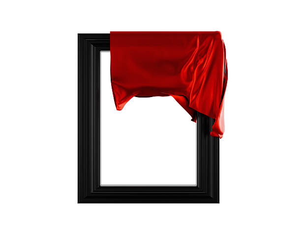 istock red satin silk cloth draped over black photo frame, white background 2239811278