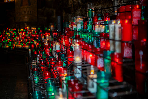 Vibrant red and green votive lights