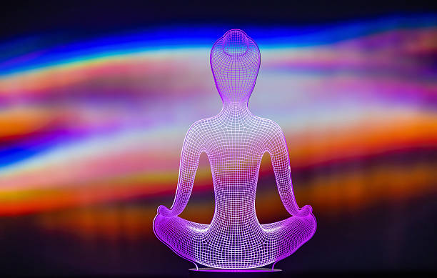 istock Glowing silhouette of a meditating yogi for a background 2239821733