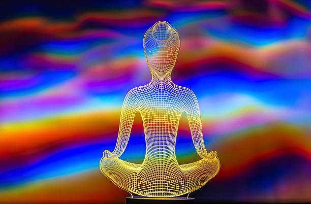 istock Glowing silhouette of a meditating yogi for a background 2239822089