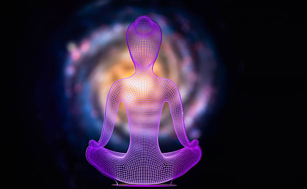 istock Glowing silhouette of a meditating yogi for a background 2239822775