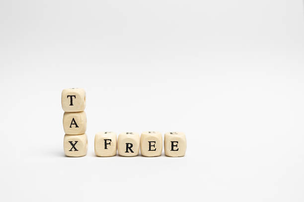 istock Tax-free message displayed with wooden blocks on minimalistic white background. Negative space 2239825199