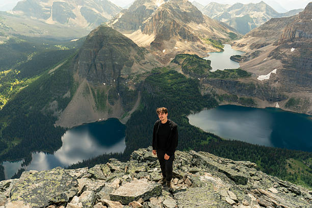 istock Hiker enjoys panoramic views of lakes and peaks 2239825497