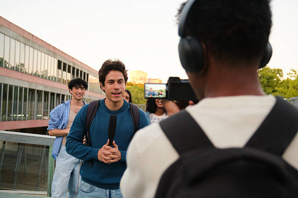 istock Students creating campus news report for university journalism 2239827593