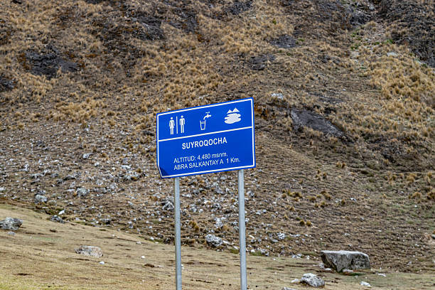 istock Suyroqocha hiking trail sign indicating salkantay pass 2239839971