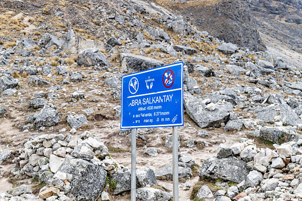 istock Abra salkantay pass sign on rocky high altitude trail 2239840073