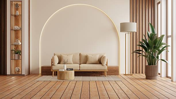 istock Elegant interior design highlights a minimalist style with an artistic half-circle wall feature and clean lines- 3D rendering 2239849251
