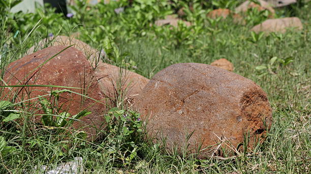 istock Ancient stone remnants lie scattered amidst green grass and foliage 2239851378