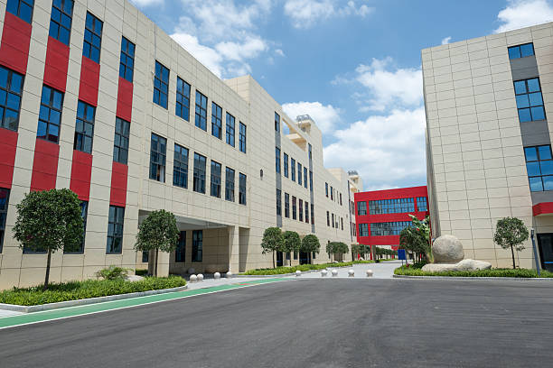 istock Modern factory exterior building, empty road 2239857698