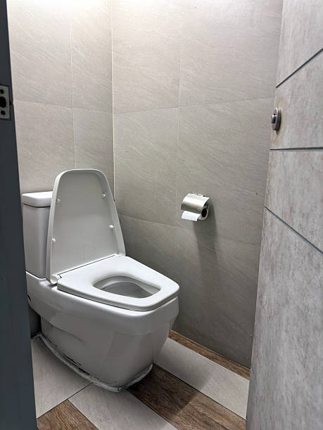 istock High angle view clean toilet in modern building interior 2239857788
