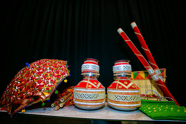 istock Indian Punjabi pre wedding Jago ceremony ritual items and decorations close up 2239862106