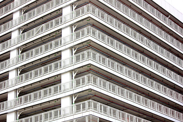 the architectural exterior design modern building use geometric shape with composite materials docore