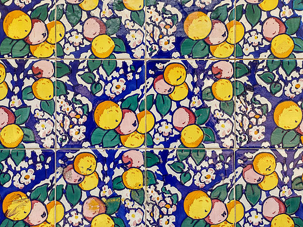 Close-up front view of an orange fruit mosaics pattern, Spain
