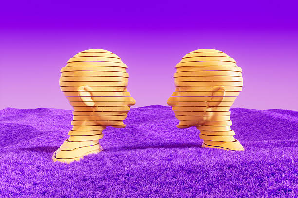 A digitally generated image of a futuristic, layered shape cyborg head set against a vibrant, surreal landscape. This represents Artificial Intelligence and human-machine fusion, exploring themes of consciousness, future technology, and altered realities. Ideal for sci-fi, digital art, and AI evolution concepts.