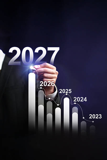 istock Future growth forecast through 2027 illustrated with bar chart metrics 2239873385