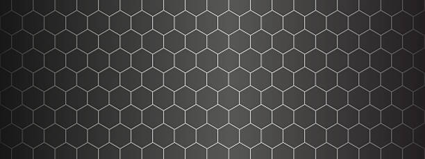 istock Metallic hexagon pattern background in dark carbon black. Honeycomb mesh with steel grid, net, cell arrangement. Vector industrial texture with geometric precision. 2239881696
