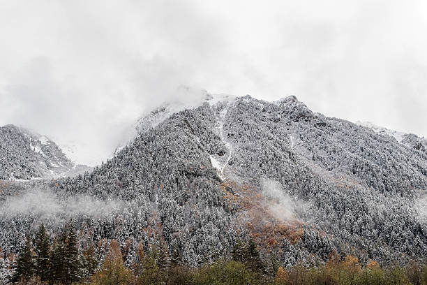 istock Autumn mountains in a snowy haze 2239886461
