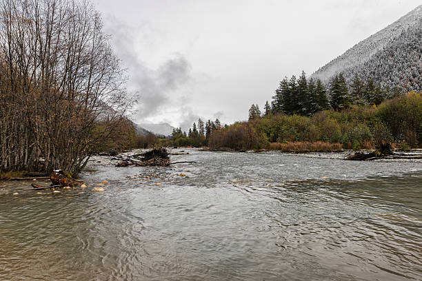 istock Autumn mountains in a snowy haze 2239886736