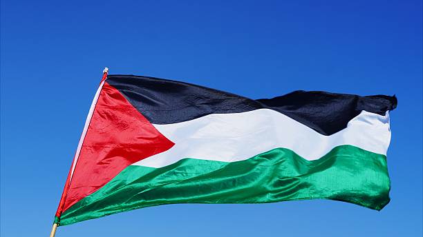 istock Palestinian flag waving proudly against blue sky 2239898826