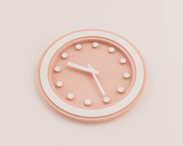 istock Minimalist Pastel Pink And White Rounded Wall Clock 9:25 Nine Twenty Five Time 3D Illustration 2239902543