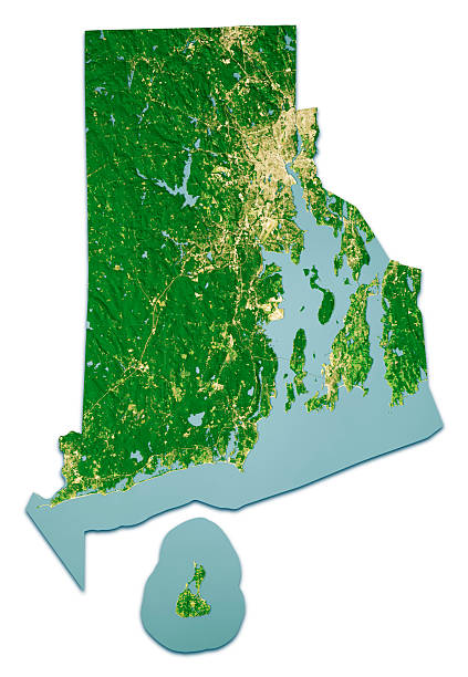 3D Render of a Satellite Topographic Map of Rhode Island, United States. Isolated on white background. \nAll source data is in the public domain.\nColor and Water texture: Contains modified Copernicus Sentinel data (2021) courtesy of ESA.\nURL of source image: https://dataspace.copernicus.eu/explore-data/data-collections/sentinel-data/sentinel-2\nRelief texture: 3DEP data courtesy of USGS. URL of source image:\nhttps://apps.nationalmap.gov/downloader/#/