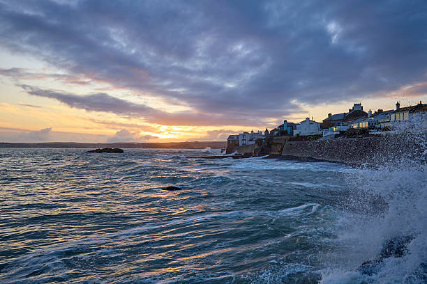 St Michael's Mount coastline, Marazion, Cornwall, England, UK during sunset
