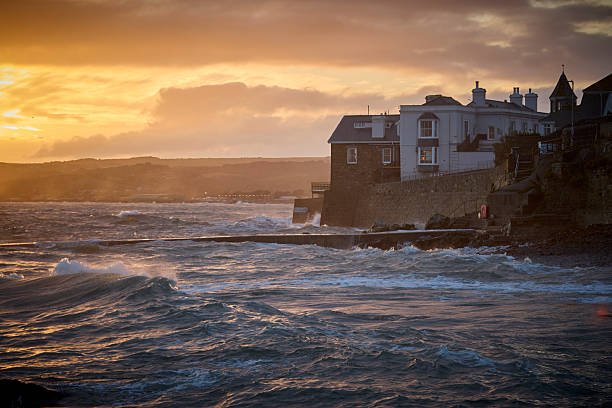 St Michael's Mount coastline, Marazion, Cornwall, England, UK during sunset