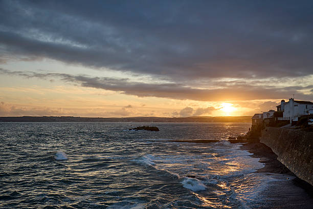 St Michael's Mount coastline, Marazion, Cornwall, England, UK during sunset