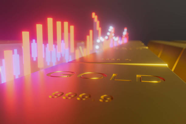 istock A row of gold bars with a blue stripe on the bottom 2239907145