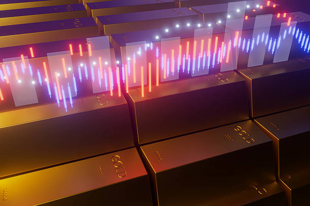 istock Golden ingots under neon illumination, global financial graphs behind. 2239907163