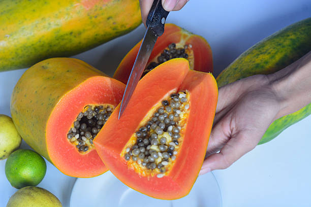 istock Papaya fruit (Carica papaya) in isolated white background, (papaya on white background) 2239907894