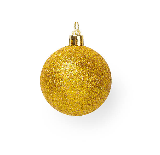Golden christmas ball isolated on white, top view
