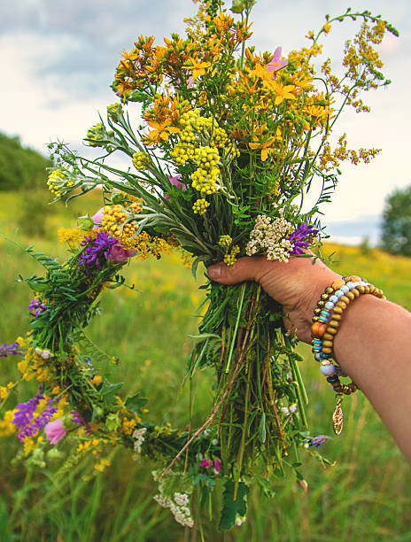 istock Woman in a meadow with medicinal herbs. Selective focus. 2239914524