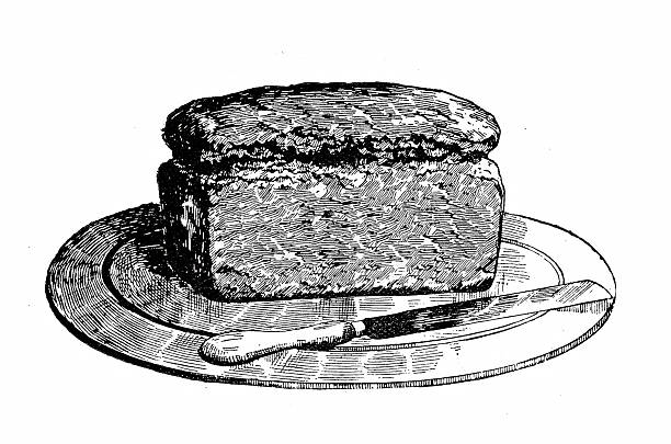 Loaf of bread and knife, Vintage illustration, 19th Century